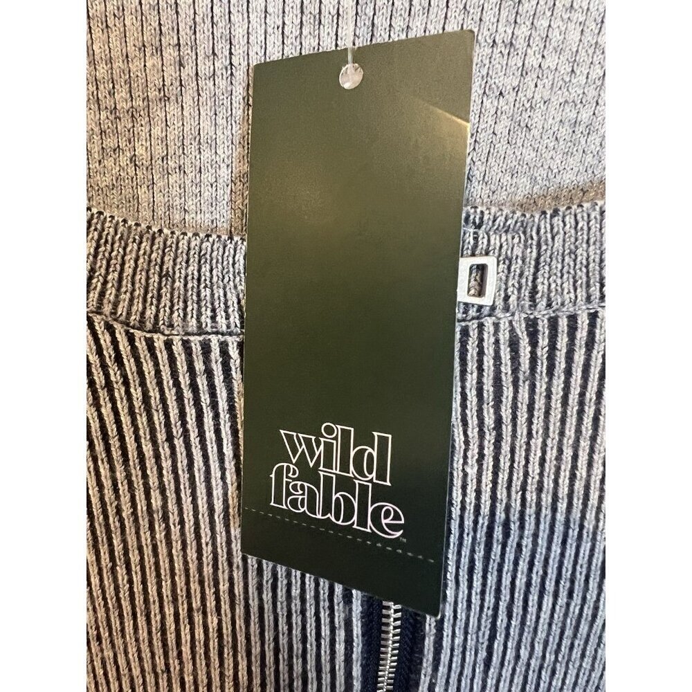 Wild Fable Striped Blue and White Zip-Up Cardigan Medium Cropped Ribbed Fitted - Picture 7 of 9